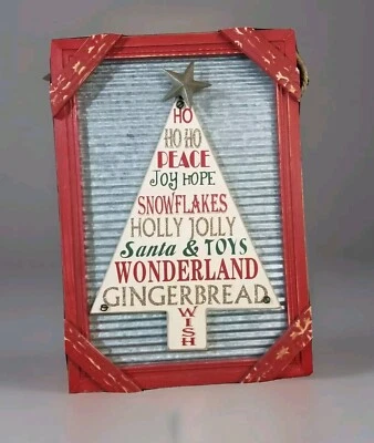 Рождественская настенная рождественская елка страна чудес деревянная гофрированный металл 16x11 - Изображение 1 из 4