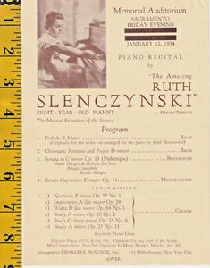 1934 Eight Year Old Sacramento Pianist RUTH SLENCZYNSKI Pianist Recital Program - Picture 1 of 2