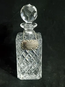 ANTIQUE CRYSTAL DECANTER SILVER BOURBON TAG BAR BOTTLE MID CENTURY BARWARE - Picture 1 of 16