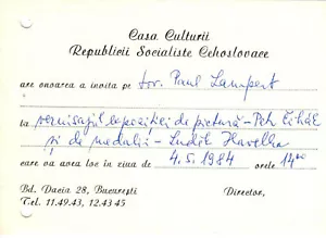 Romania, 1984, Vintage Exhibition Invitation - Czechoslovakia House of Culture - Picture 1 of 1