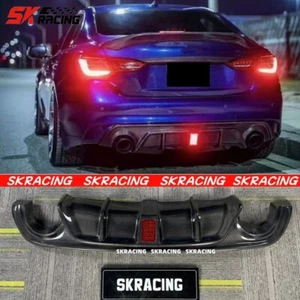 Real Carbon W/LED Rear Bumper Diffuser Lip Spoiler Fits Infiniti Q50 14-17 18-24 - Picture 1 of 28