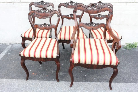 Gorgeous Antique Set of Five 5 Regency Crotch Mahogany Dinning Room Chairs Cover