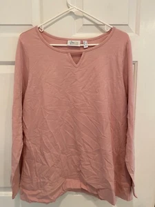 DENIM & CO ACTIVE Long-sleeve Top w/ Keyhole Detail PALE MAUVE size LARGE - Picture 1 of 2
