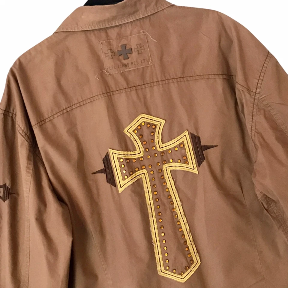 VTG 90’s Y2K Pepe Jeans Button Down Cross Shirt Studded Embroidered Grunge 3XL - Image 1 of 4