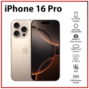 (New) Apple iPhone 16 Pro 8GB+128GB DESERT TITANIUM Unlocked iOS Mobile Phone - Afbeelding 1 van 8