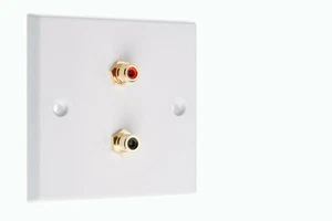 Lautsprecher Wandplatte 2 Gold Cinch Pfosten AV Audio nicht löten - Bild 1 von 4