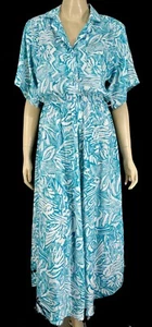White Turquoise Abstract Tropical Vintage 80s 90s Nina Piccalino Maxi Dress S/M - Picture 1 of 5