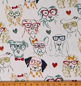 Canvas Adorable Dogs Wearing Glasses Home Decor Fabric by the Yard D456.18 - Picture 1 of 1