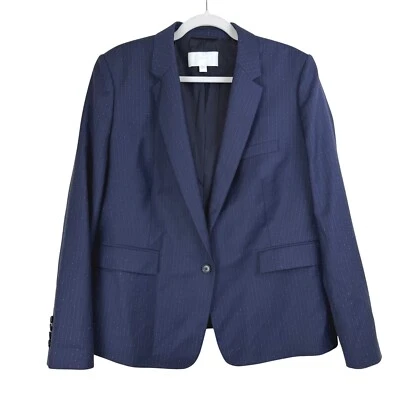 Blazer a Rayas BOSS Empresarial Carrera Chaqueta Un Botón Azul EE. UU. 14 Lana Mujer Foto 1 de 4