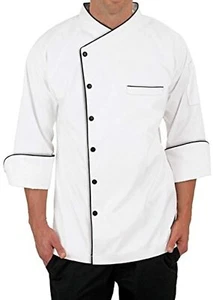 Master Chef Coat Raglan Sleeve Contrast Piping Cook Shirt Server Apron - Picture 1 of 21