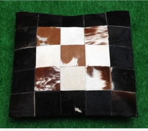 100% NEW COWHIDE LEATHER CUSHION COVER RUG COW HIDE HAIR ON CUSHION Black  - Picture 1 of 3