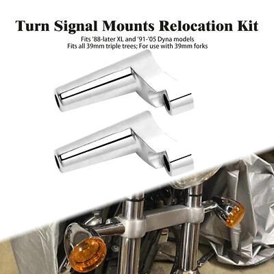 Chrome Front Turn Signal Relocation Mount Kit Fit For Harley Sportster XL Dyna - Image 1 of 4