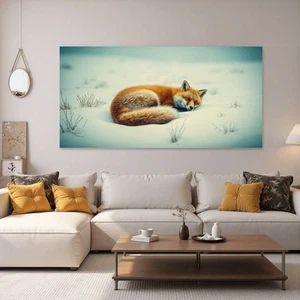 Wildlife Canvas Print Wall Art 60x30 Unframed Cozy Fox In Winter Home Decor - Picture 1 of 7