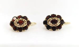 Vintage Gelbgold Ohrschmuck Granat 585 – 14kt Blume Filigran verziert, L: 2cm - Bild 1 von 6