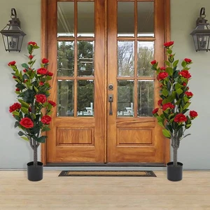 2 Stück Künstliche Teerosen Bäume Home Office Pflanze Dekore mit 20 Blumen pro Stück - Bild 1 von 18