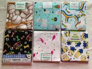 Lot 6 Cotton Fat Quarter Fabric Novelty 18x22 Minion Unicorn Flamingo Store Tags - Picture 1 of 17