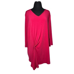 Susan Graver Liquid Knit V-Neck Top Side Drape Ruch Detail Magenta Pink Sz 3X - Picture 1 of 10