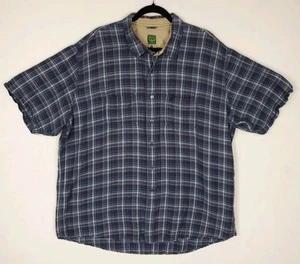 Timberland Men's Linen Blend Button Up Shirt XXL Blue Plaid Short Sleeve Soft - Picture 1 of 17