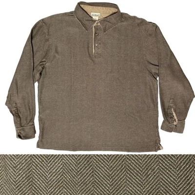 L.L. Bean Men Herringbone Cotton Collared 1/4 Button Henley Long Sleeve Shirt L - Image 1 of 4