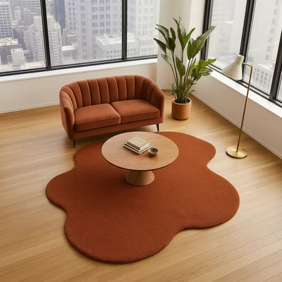 Hand Tufted Wool Rug – Solid Terracotta Carpet, Modern Organic Shape Minimalist - Image 1 of 4
