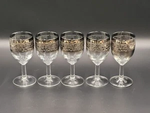 Silver Fade Wine Cordial Glasses Grape Vine Vintage Ombre Cocktail MCM 50s 60s - Picture 1 of 9