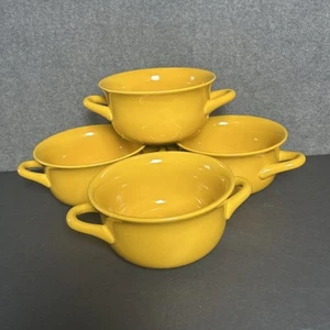 Set of 4 Worldwide Home Product Fireside Stoneware Soup Bowls w/ Handles Yellow - Picture 1 of 8