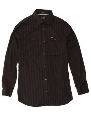 GUESS Mens Longline Fit Shirt Medium Black Striped Cotton CP09 - Image 1 of 4