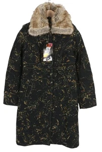 DESIGUAL Women Coat ~XS Black Patterned Wool Blend Removable Faux Fur Mid-Length - Picture 1 of 10