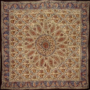 Kalamkari Block Print Veggie Dye Scarf Soft Light Cotton 42 x 42 - Picture 1 of 1