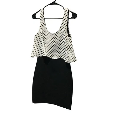 Soprano Womens Black Dress White Polka Dot Overlay Sleeveless Party S - Image 1 of 4