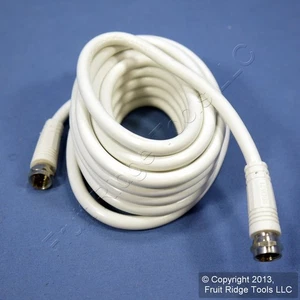 Leviton White 12' Coaxial Video Cable w/ Silver PLUG Ends RG59 F-Type C5851-12W - Afbeelding 1 van 5