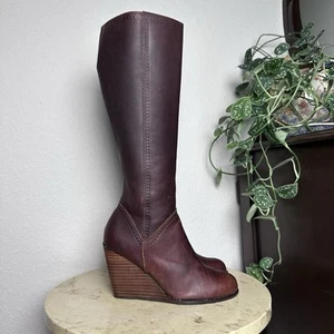 Vintage 90/2000s Fossil knee high chunky square toe high heel wedge boots Size 6 - Picture 1 of 7