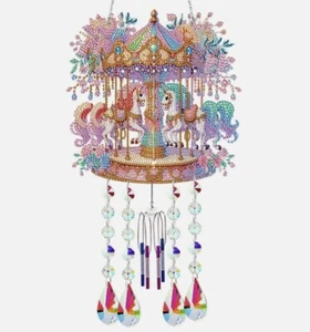 5D DIY Carousel with Horses Windchime Diamond Painting Kit Rhinestone Acrylic - Picture 1 of 8