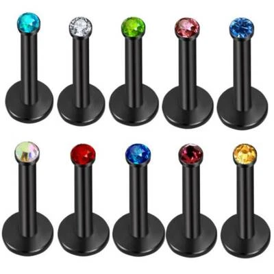 10PCS Steel Crystal Gem Labret Stud Tragus Cartilage Nose Lip Ear Piercing 16G - Image 1 of 4