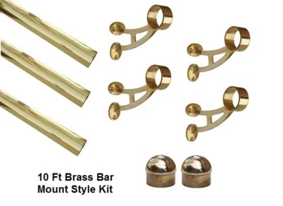 Kit de riel de pie de montaje de barra de latón de 10 pies -4 soportes de montaje de barra + 2 tapas de cúpula Foto 1 de 4