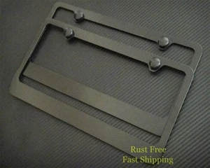 PLAIN BLACK-B  METAL LICENSE PLATE FRAME RUST FREE+CAPS X 2 VOLVO SAAB GMC MAZDA - Picture 1 of 2
