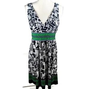 Jodi Christopher Dress Large Green & Black Geometric Deep V Sleeveless Vintage - Picture 1 of 13