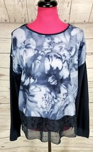 NWT Chicos Pullover Sweater Size L Blue Floral Indigo Hope Long Sleeve Lace - Picture 1 of 6