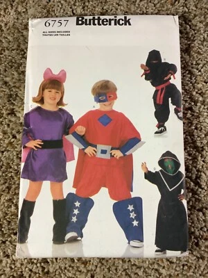 Butterick SEWING PATTERN 6757 Child NINJA SUPERHERO COSTUMES Sizes 4-14 UNCUT - Image 1 of 3
