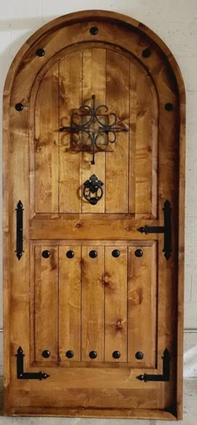 Alder 2" lumber arched door solid wood story book castle winery hardware Prehung Cover