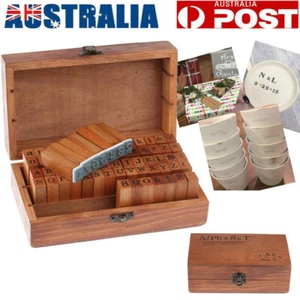 70 Pieces Rustic Mini Wooden Rubber Stamps Letter Stamps Alphabet Stamps Set Kit - Picture 1 of 7
