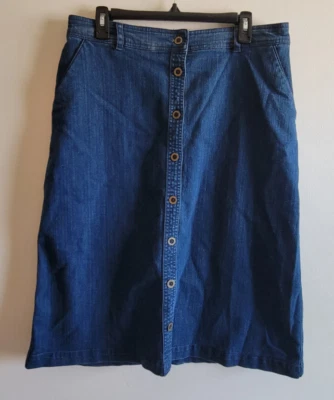 Laura Scott 牛仔牛仔纽扣前长裙女式 12P 码小口袋 — 第 1/4 张图片