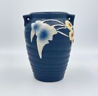 Roseville Reproduction "Luffa" Blue Pottery 7" Vase Floral Theme