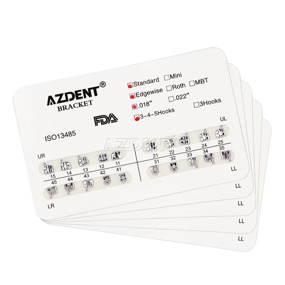 100 kits suporte ortodôntico dental padrão Edgewise slot.018 gancho 3-4-5 AZDENT - Imagem 1 de 4