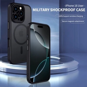 Premium Black Case For iPhone 16 Plus Pro Max Frosted  Mag Safe Shockproof Cover - Picture 1 of 17