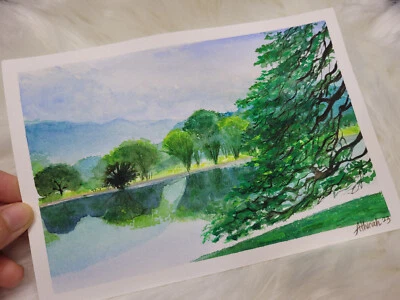Pintura Original Vista Lago, Lago Taiping Jardín Acuarela Gouache Regalo Arte de Pared Foto 1 de 3