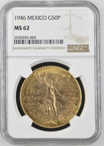 Mexico 1946 50 Pesos Gold NGC MS62 - Picture 1 of 2