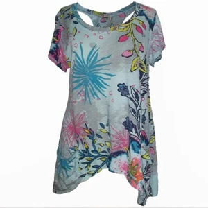 Fresh Produce Size M Asymmetrical Pink Blue Yellow Floral Cotton Knit Tunic Top - Picture 1 of 5