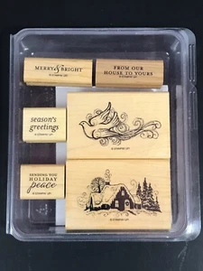 6 PC STAMPIN' UP! WOOD MOUNT STAMP SET CHRISTMAS TO YOU AND YOURS “Holidays” - Picture 1 of 10