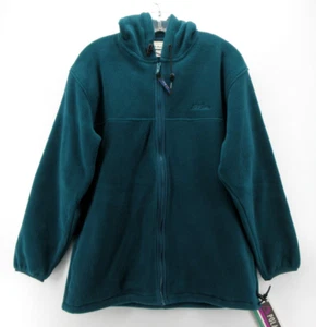 VINTAGE LL Bean Jacket Women Medium Blue Thermal Fleece Hoodie Logo 90s USA NEW - Picture 1 of 15